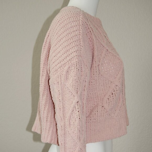 Arizona Jean Co, Women Size M, Cable Knit Crew Neck Crop Top Sweater, Dusty Pink - Picture 6 of 8